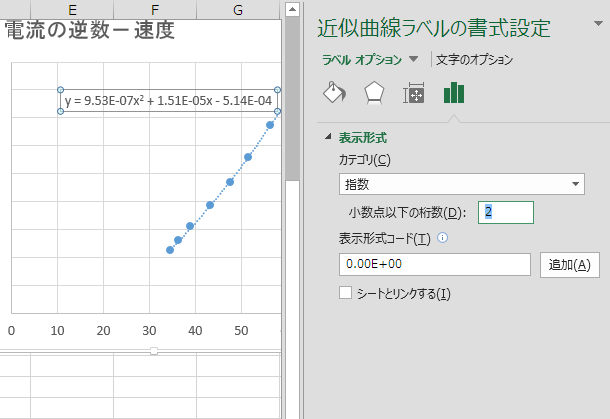 近似曲線の式ラベルの表示形式変更（Excel）